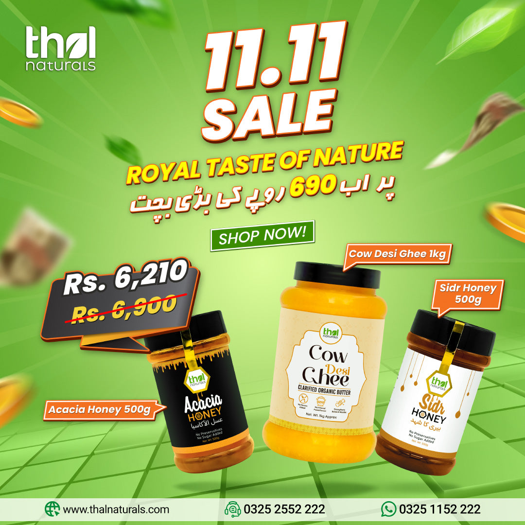 Cow Desi Ghee 1kg + Sidr Honey 500g + Acacia Honey 500g