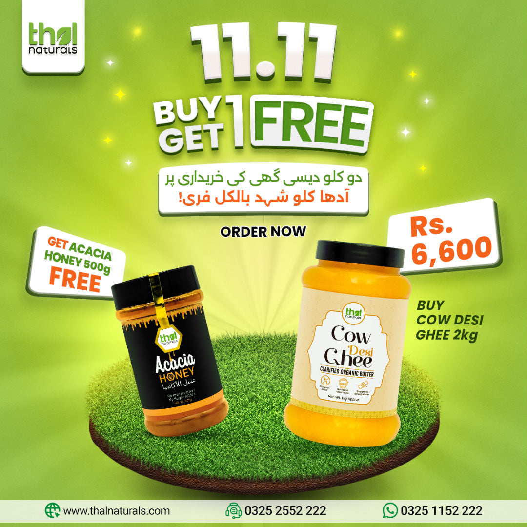 Cow Desi Ghee 2kg + Acacia Honey 500g