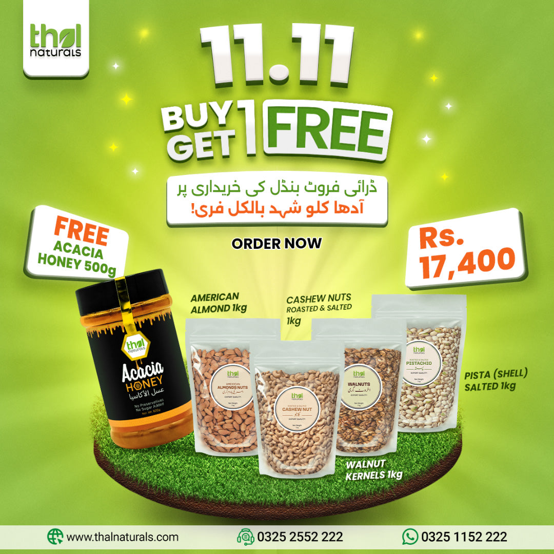 Almond 1kg + Cashew Nuts Salted 1kg + Pista Salted 1kg + Walnut 1kg + Acacia Honey 500g